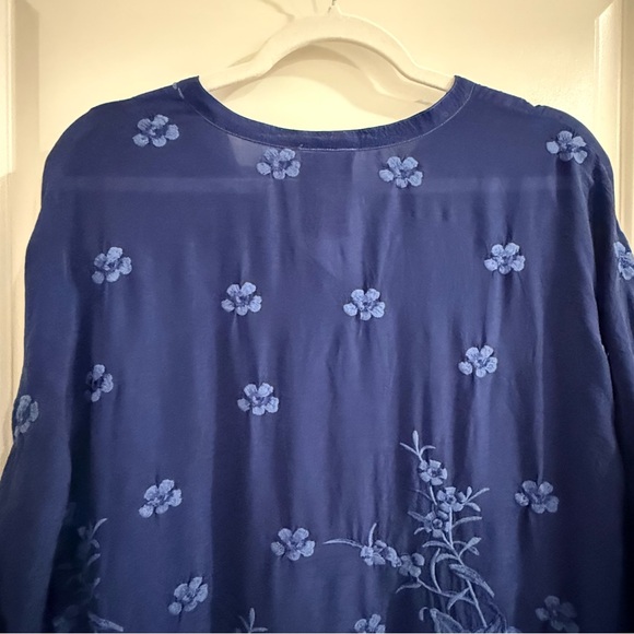 Johnny Was Audrey Oversized Tunic Blouse with Embroidered Details-Navy - Picture 15 of 16